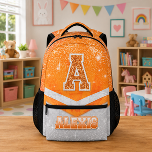 Backpack for Girls Boys Kindergarten, Personalized Cheerleader Schoolbag for Kids Preschool Primary, Lightweight Black Glitter Custom Initial Name Cheer Bookbag for School Travel Hiking