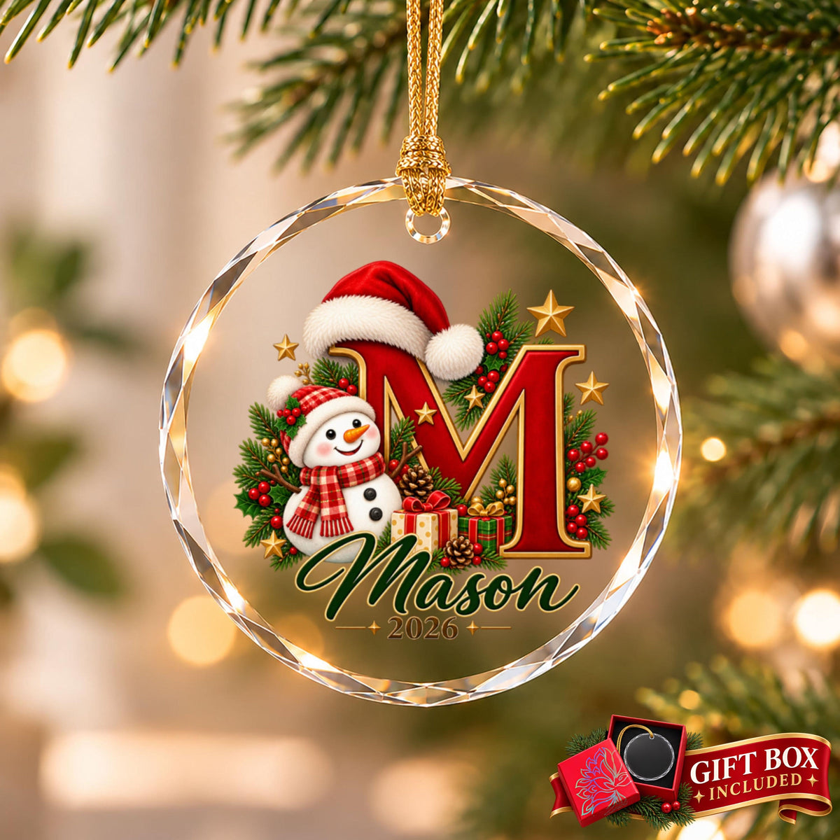 Personalized Snowman Glass Christmas Ornament, Custom Initial and Name Ornament, Round or Heart Glass, Kids Christmas Gift 7930ae69-addf-410a-ad85-adb274e61760-1.jpg