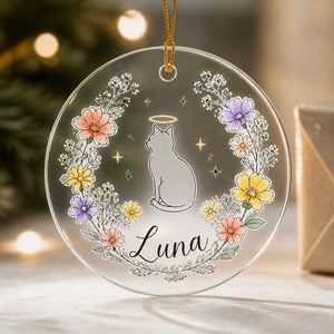 Cat Memorial Floral Name Ornament - Personalized Transparent Acrylic Ornament 79640ef9-2284-48e7-80e4-0e6cafd215e6.jpg