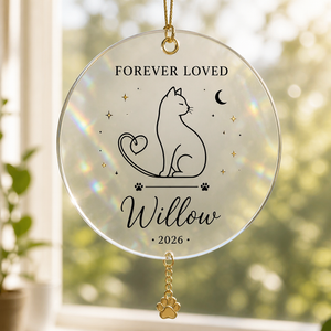 Forever Loved Cat Memorial Ornament – Personalized Name & Year - Personalized 1 Layered Suncatcher with Charm 79654d9d-9232-4eaf-a531-e6893a6d6b59.png