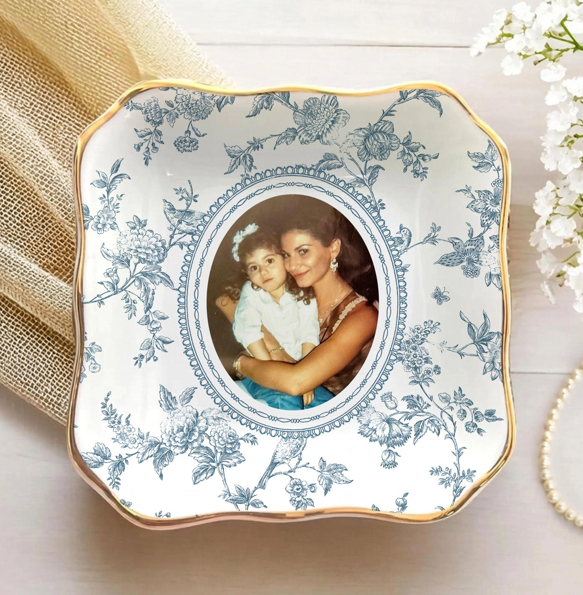 Mother of the Bride Gift, Toile De Jouy Trinket Tray, Custom Mother Photo Ring Dish, Mother of the Bride Wedding Day Gift from Daughter 797e9396-32f6-4628-8643-5e00046be689-14.jpg