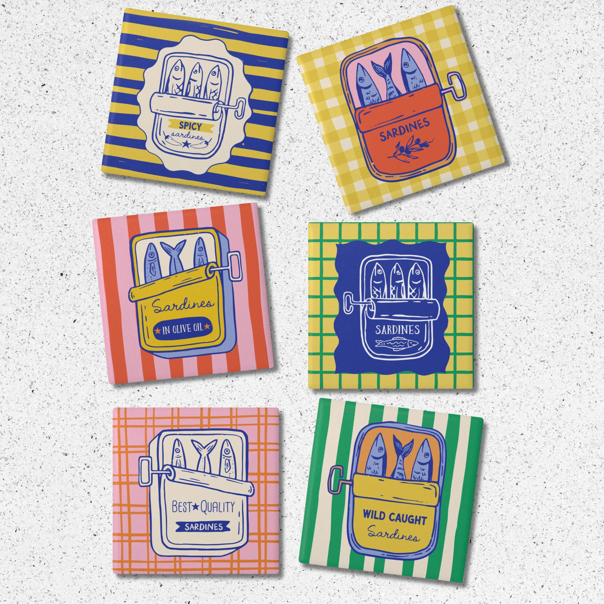 Colorful Sardine Can Ceramic Coasters, Retro Coastal Drink Coasters, Cute & Vibrant Design Coasters 79c37c2b-e586-409e-9ee5-b5ac7ac14996-2.jpg