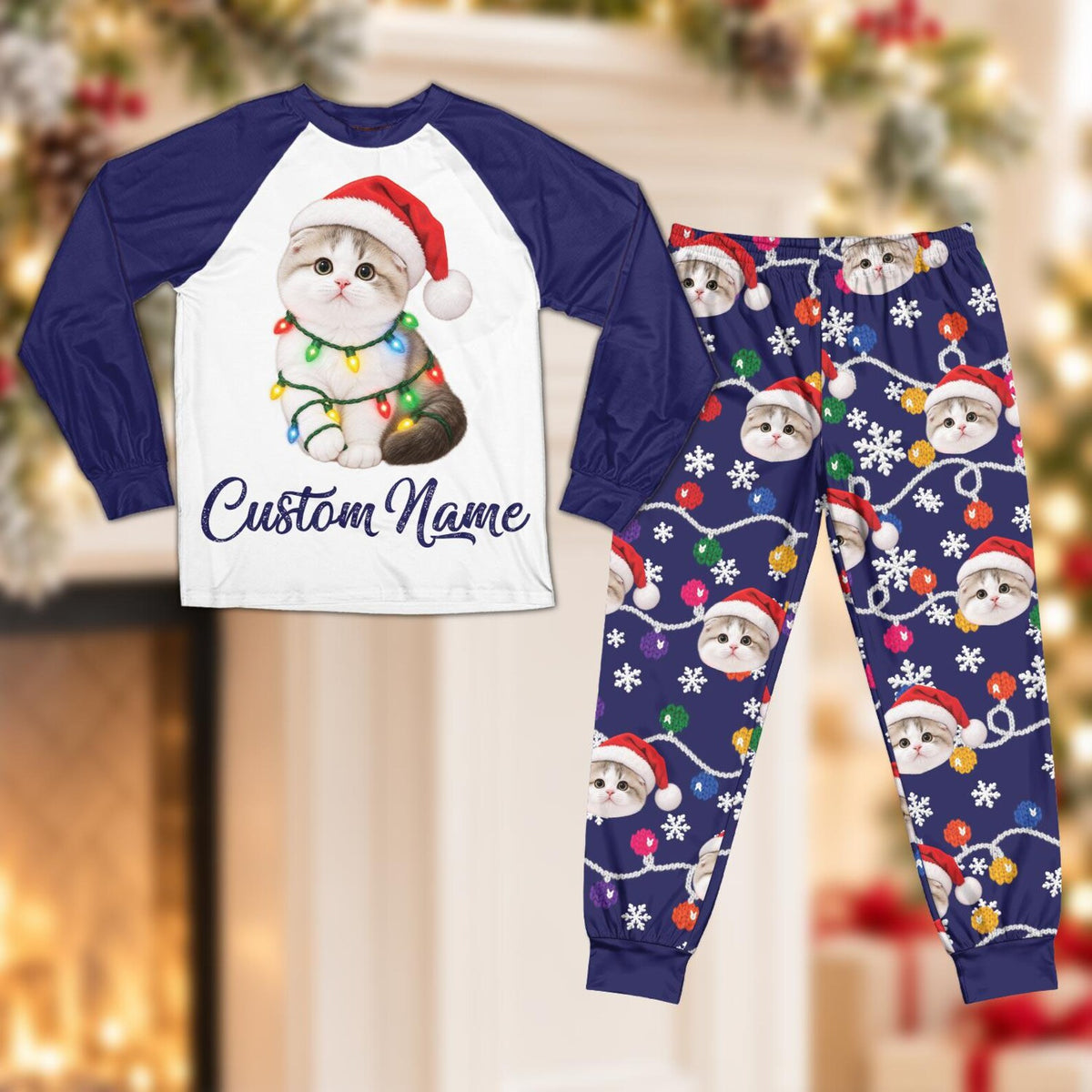 Personalized Cat Face Christmas Pajamas Set, Custom Pet Picture Name PJs, Santa Lights Matching Family Xmas Sleepwear Holiday Gift Set 79ce4f0b-e345-4c36-9210-6d70242487da-il_1588xN.8622881133_9wpd.jpg