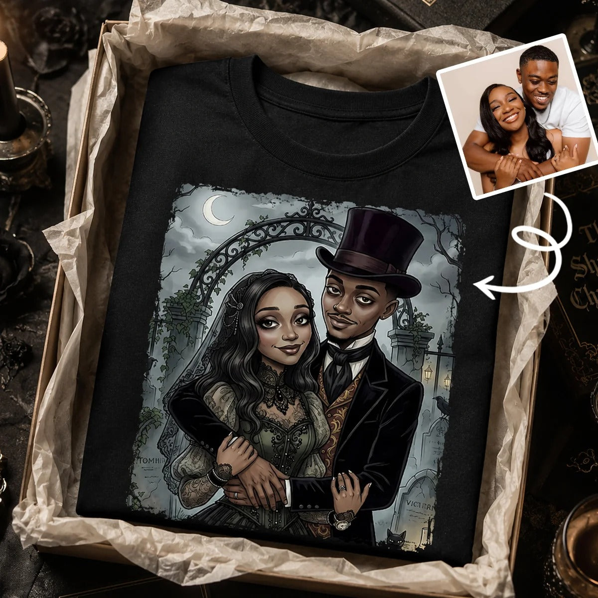 Custom Gothic Couple Portrait from Photo - Personalized Poster - Halloween Decor, Anniversary Gift for Her, for Him
