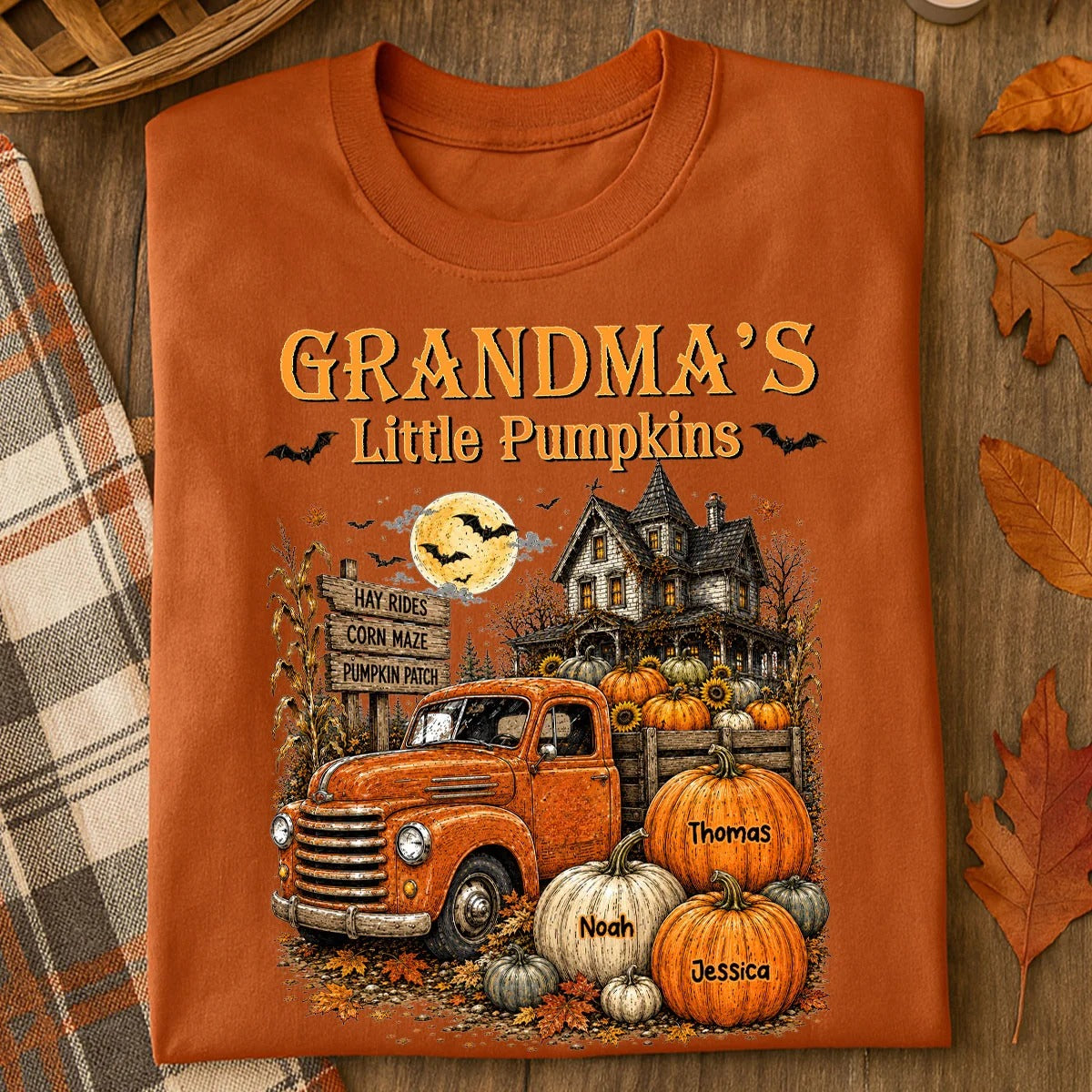 Halloween Town Style Grandma's Little Pumpkins Truck - Personalized Shirt - Halloween Gift For Grandma