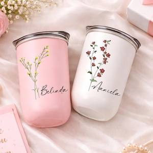 Birthday Flower Tumbler, Wildflower 10oz Personalized Coffee Cup, Custom Name Gift for Her