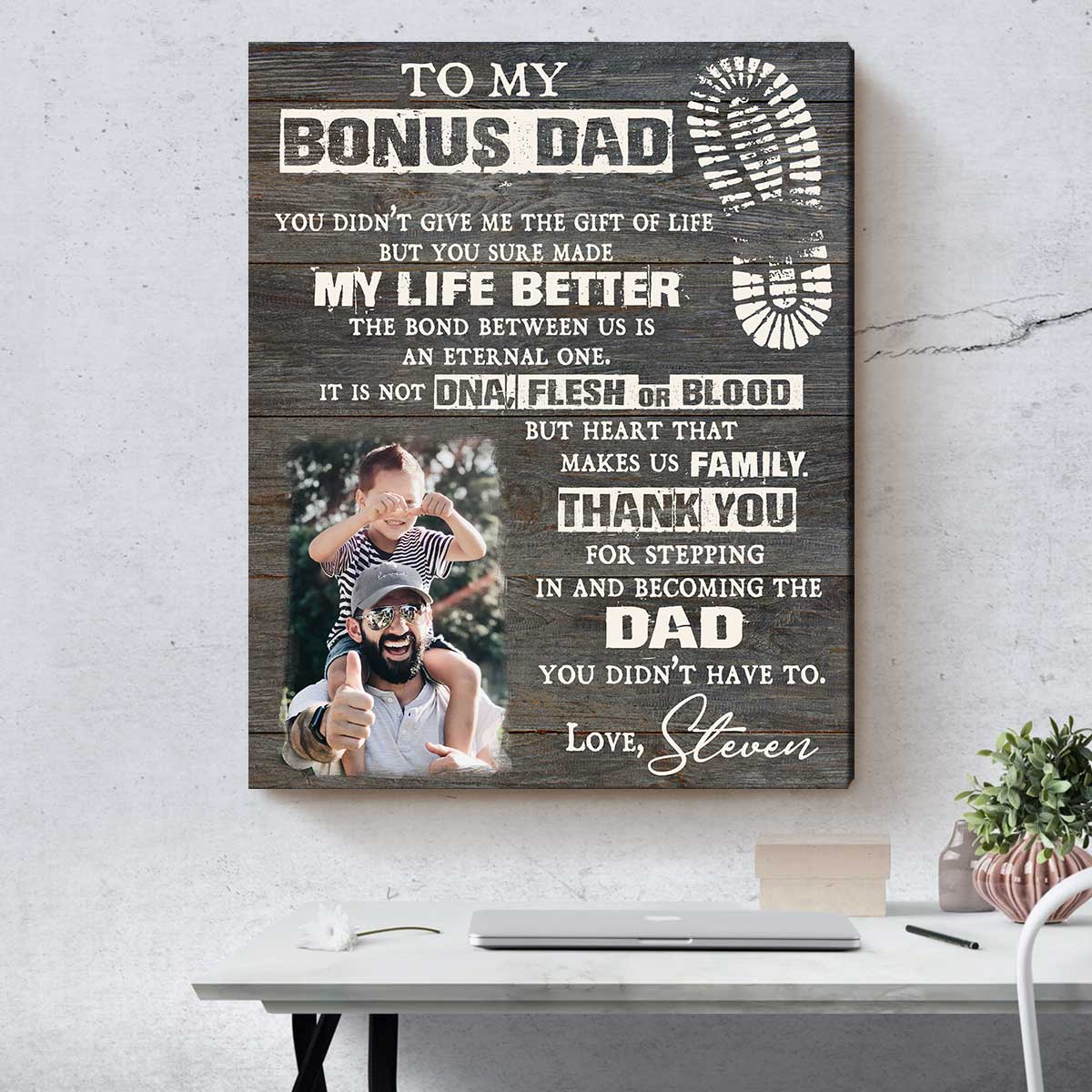 Heart That Made Us Family - Personalized Canvas - Gift For Step Dad, Bonus Dad, Father's Day, Birthday Gift