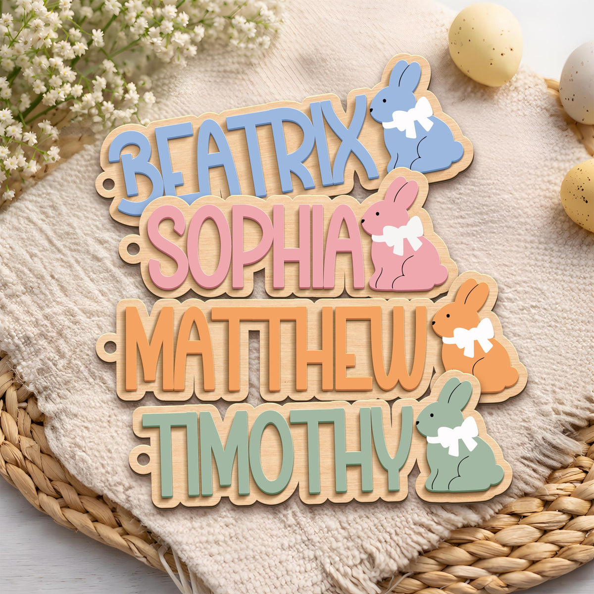 Easter Basket Name Tag, Laser cut 3D, Custom Engraved Bunny Tag, Personalized Name Tag, Easter Basket Name, Easter Gift, Name Tag, Spring