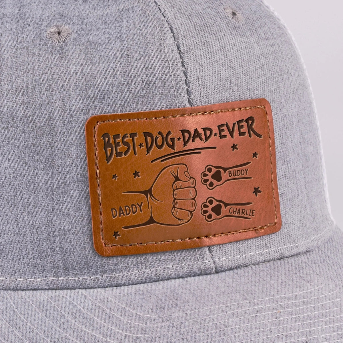Best Dog Dad Cat Dad Ever - Personalized Leather Label Net Hat - Gift For Father, Gift For Papa, Father's Day Gift