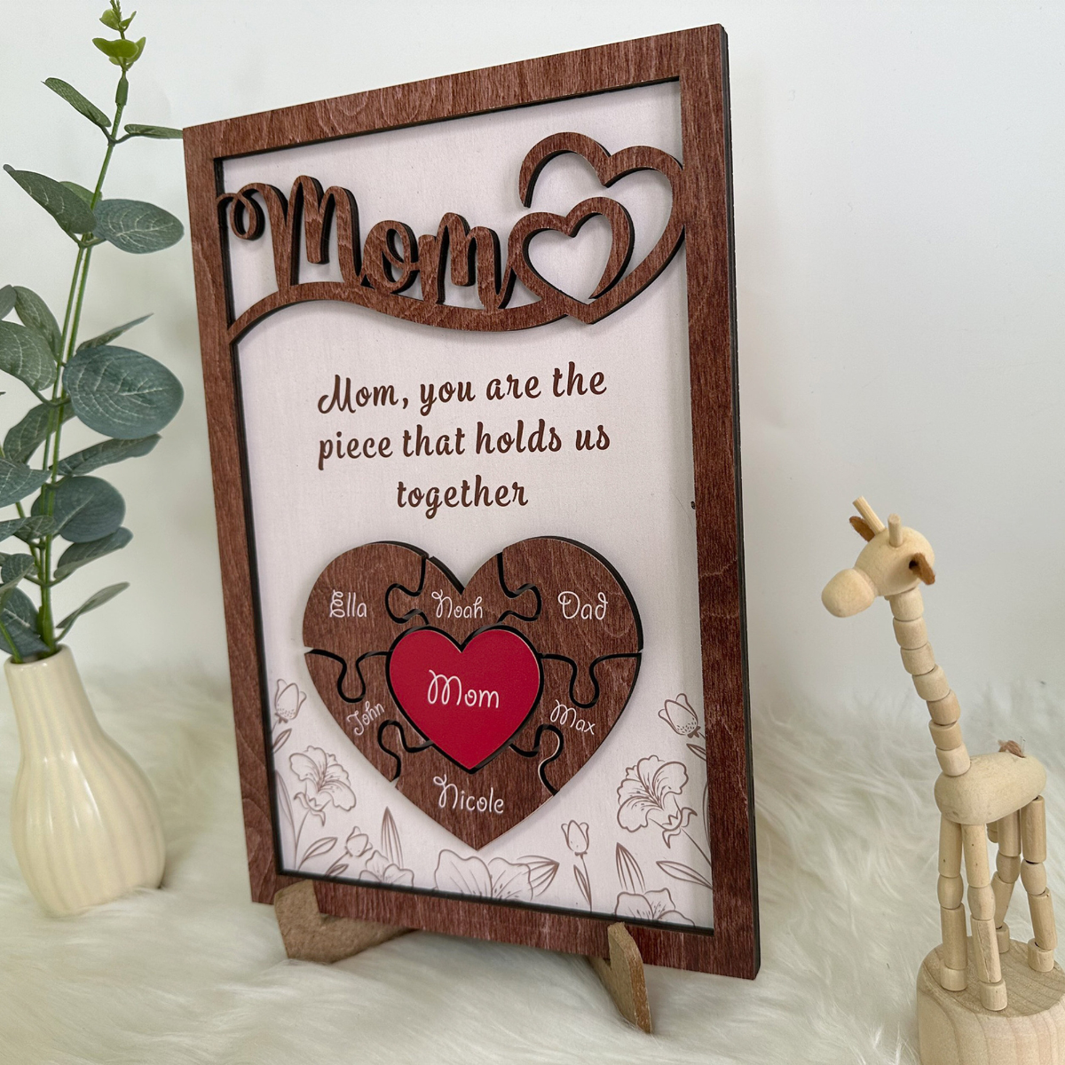 Personalized Mothers Day Puzzle Sign, You are the Piece that holds us together, Mothers day gift, Gift for Mom, Engraved Wood Sign