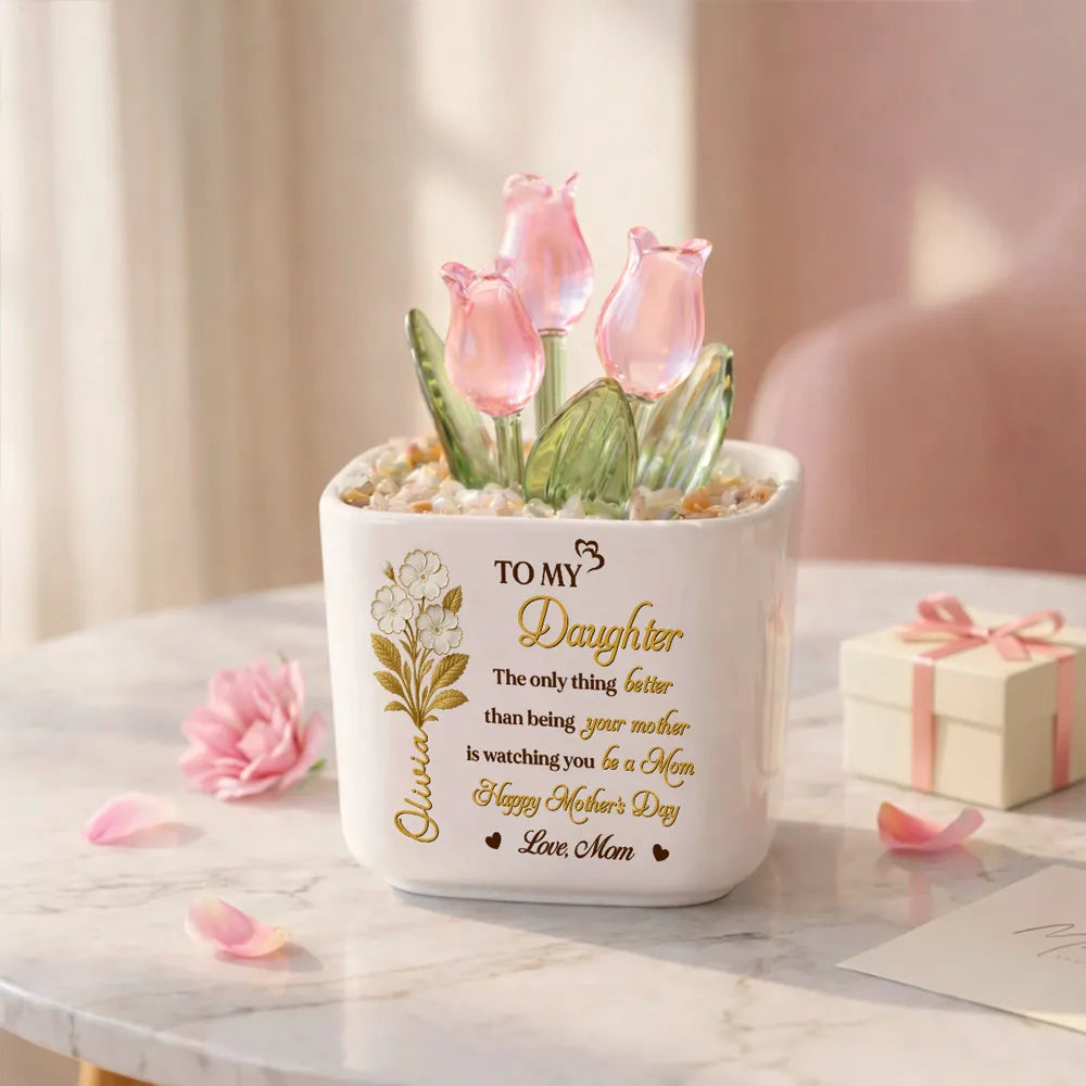 Watching You Being A Mom - Personalized Mini Glass Flower Pot - Gift For Daughter, Gift For New Mom, Mother's Day Gift