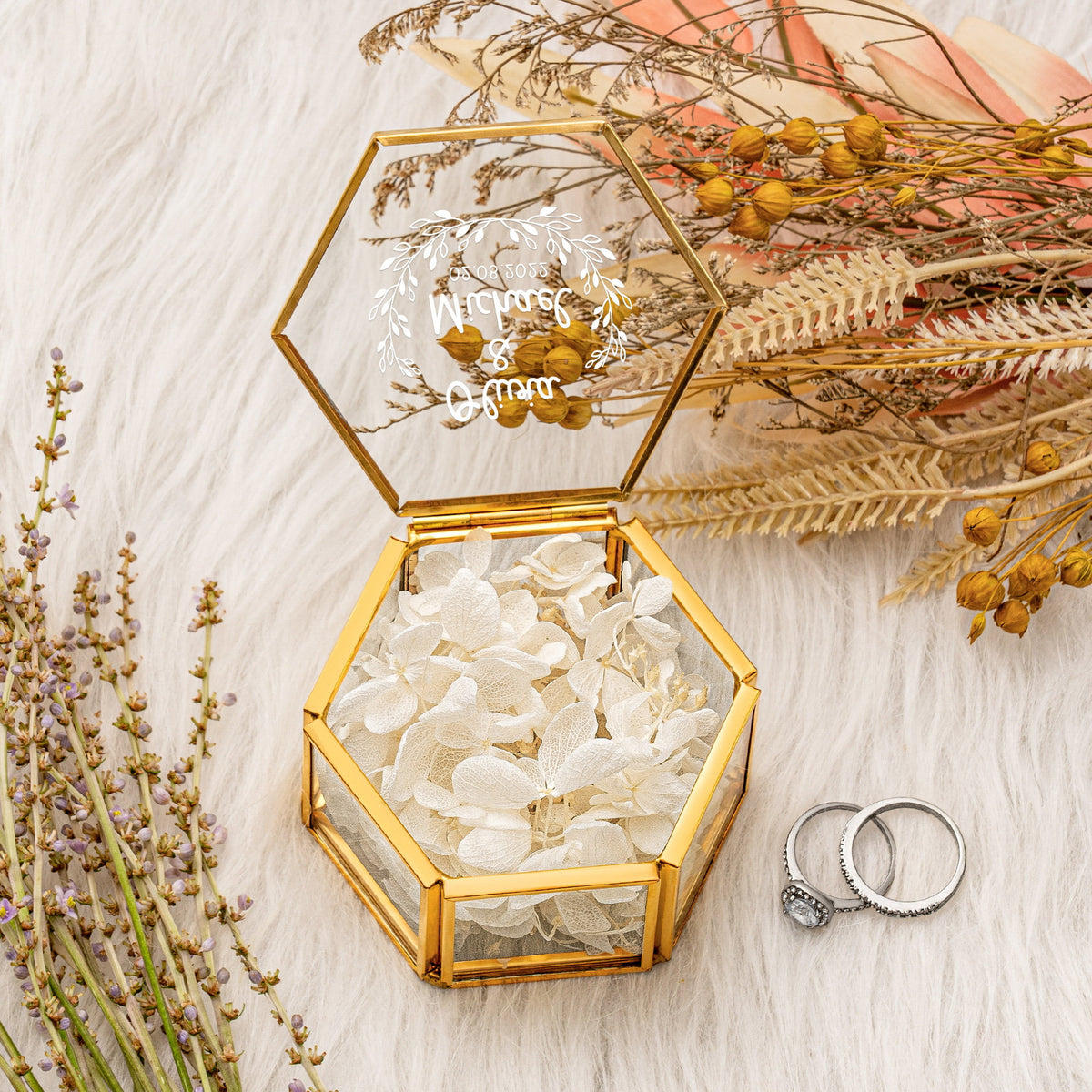 Custom Wedding Engagement Design, Custom Hexagonal Glass Ring Box, Gift For Wedding, Ring Bearer Box, Women Ring Bearer