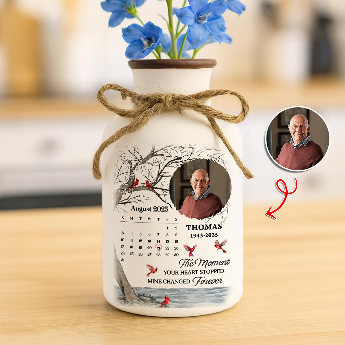 Custom Memorial Vase, Sympathy Gift, Personalized Photo Vase, Remembrance Gift for Loss of Loved One, In Loving Memory, Grief Gift