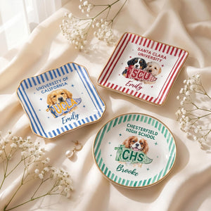 Custom College Pet Portrait Ring Dish, Personalized University Jewelry Tray, Small Graduation Gift for Girls, College Dorm Room Desk Decor