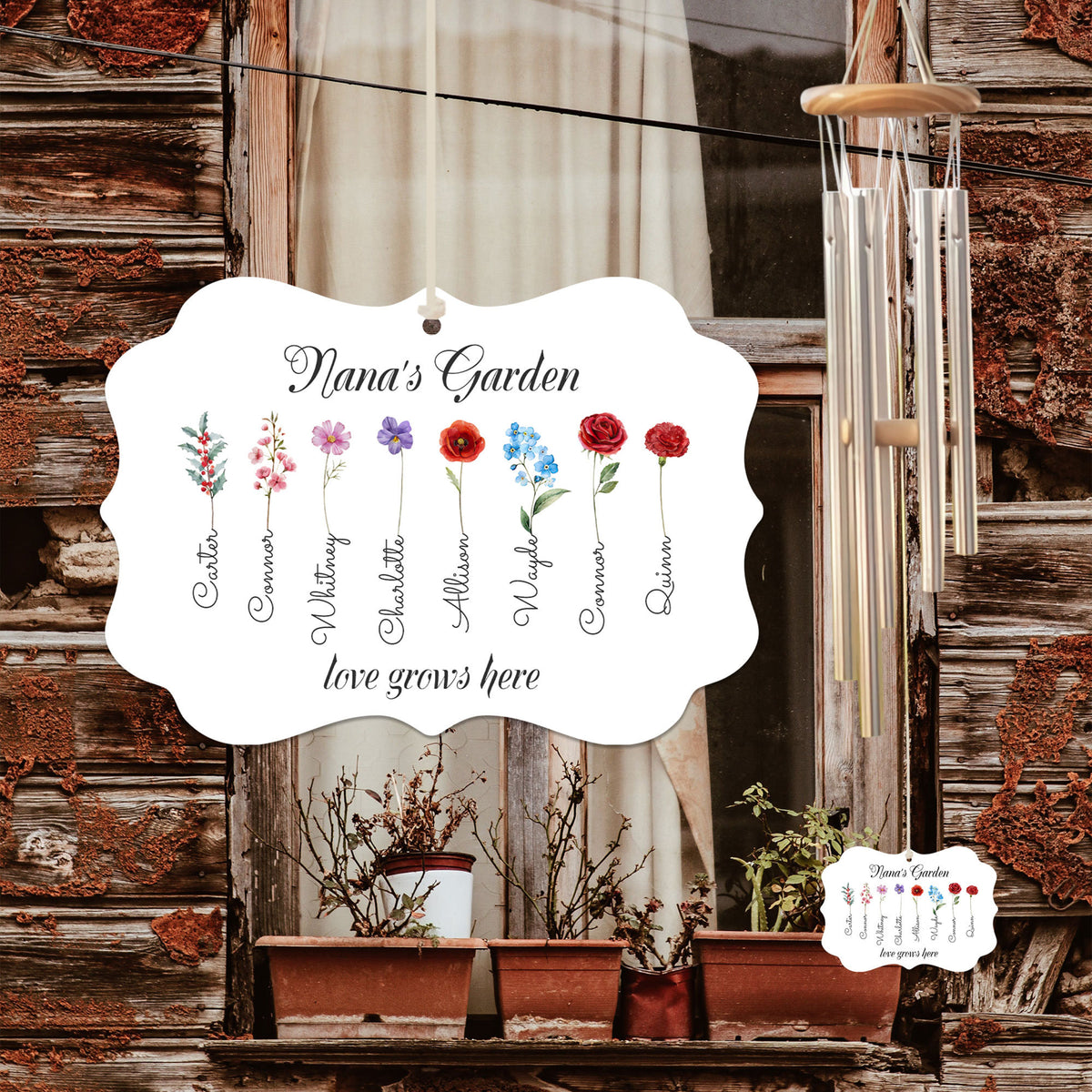 Birth Month Flower Wind Chime, Custom Kid Name, Mother's Day Gift, Grandma's Garden Wind Chime, Gift For Mom, Birth Flower, Family Gift