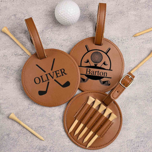 Engraved Leather Golf Bag Tag with Tees: Personalized Golf Gift