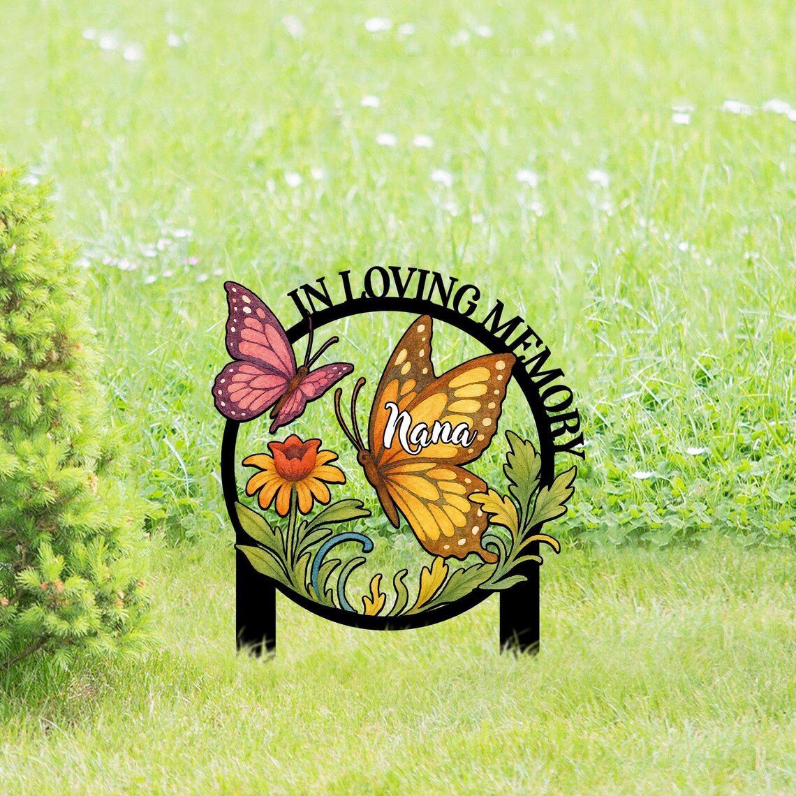 Custom Butterfly Memorial Sign with Stakes, Mother's Day Gift, Grandma Memorial Sign, Grave Marker, Nana's Blessings, In Loving Memory Yard