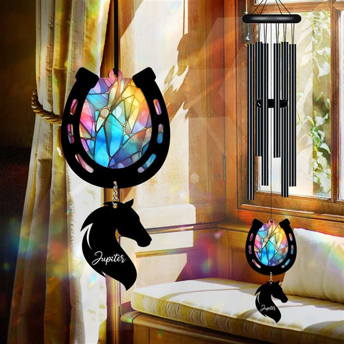 Personalized Pet Memorial Wind Chime, Remembrance, Pet Suncatcher Wind Chime, Horse Shoes, Horse Loss, Horse Memorial, In Loving Memory