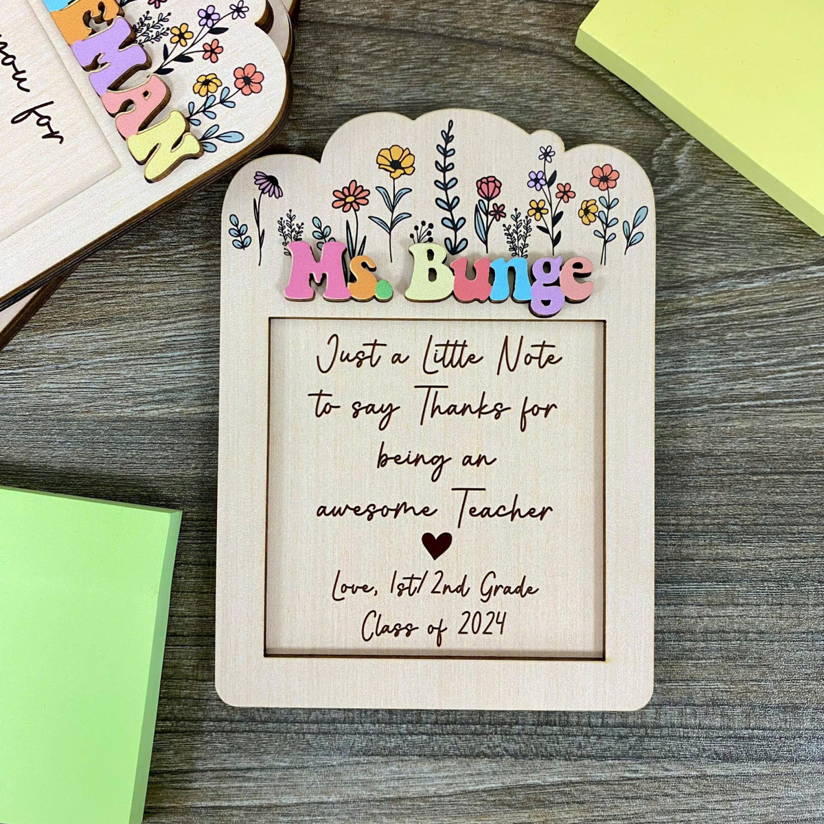 Sticky Note Holder Teacher Gift, Post Note Holder for Teacher Appreciation Gift, Notes Holder Teacher Name Gift, Teacher Gift for Desk