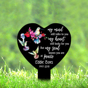 Personalized Memorial Stake Acrylic, Hummingbird Stake, Heart Garden Stake, Sympathy Sign, Memorial Plaque, Grave Marker, Garden Decor