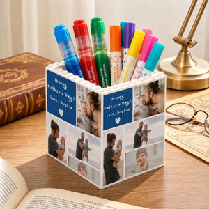 Custom Unique Gift for Dad, Photo Collage Building Block Pen Holder, Dad And Me Photo Blocks, Gift For Husband, Bricks Puzzle Fathers Day
