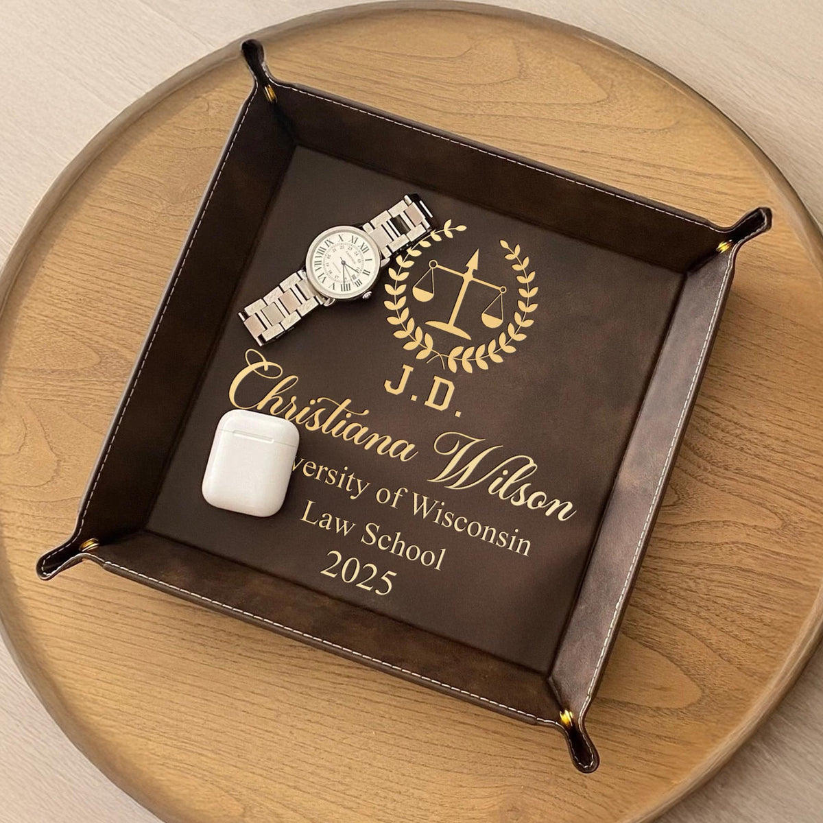 Custom Law Degree Graduation Valet Tray - Personalized Grad Lawyer Gift for Graduates, Class of 2026