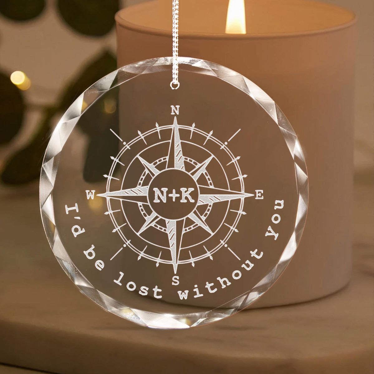 Personalized Anniversary Compass Ornament, Custom I'd be Lost without You Glass Ornament, Wedding Gifts for Couple