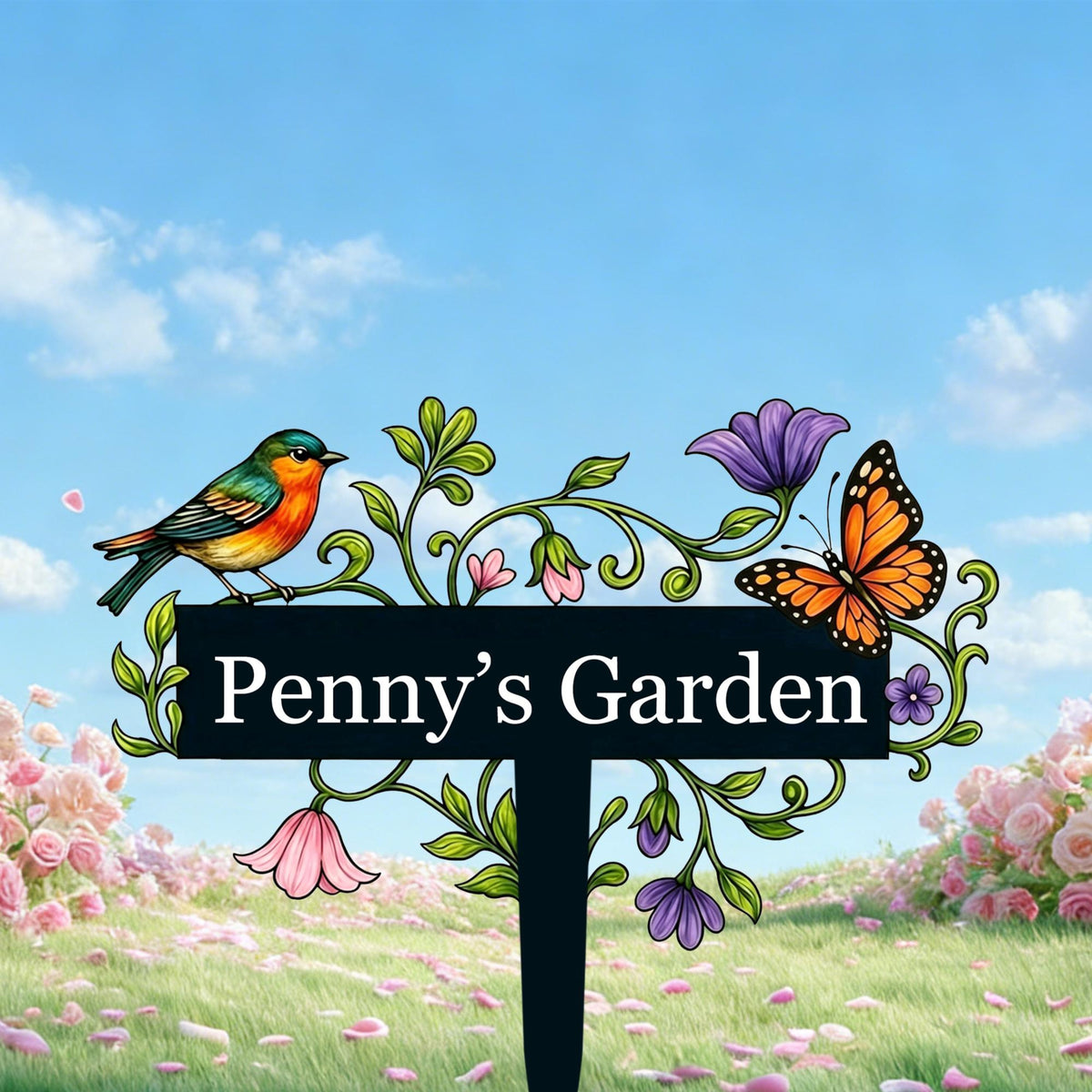 Personalized Garden Sign with Flowers, Custom Garden Name Sign, Metal Yard Art, Garden Decor, Gardening Gifts for Gardeners, Garden Plaque