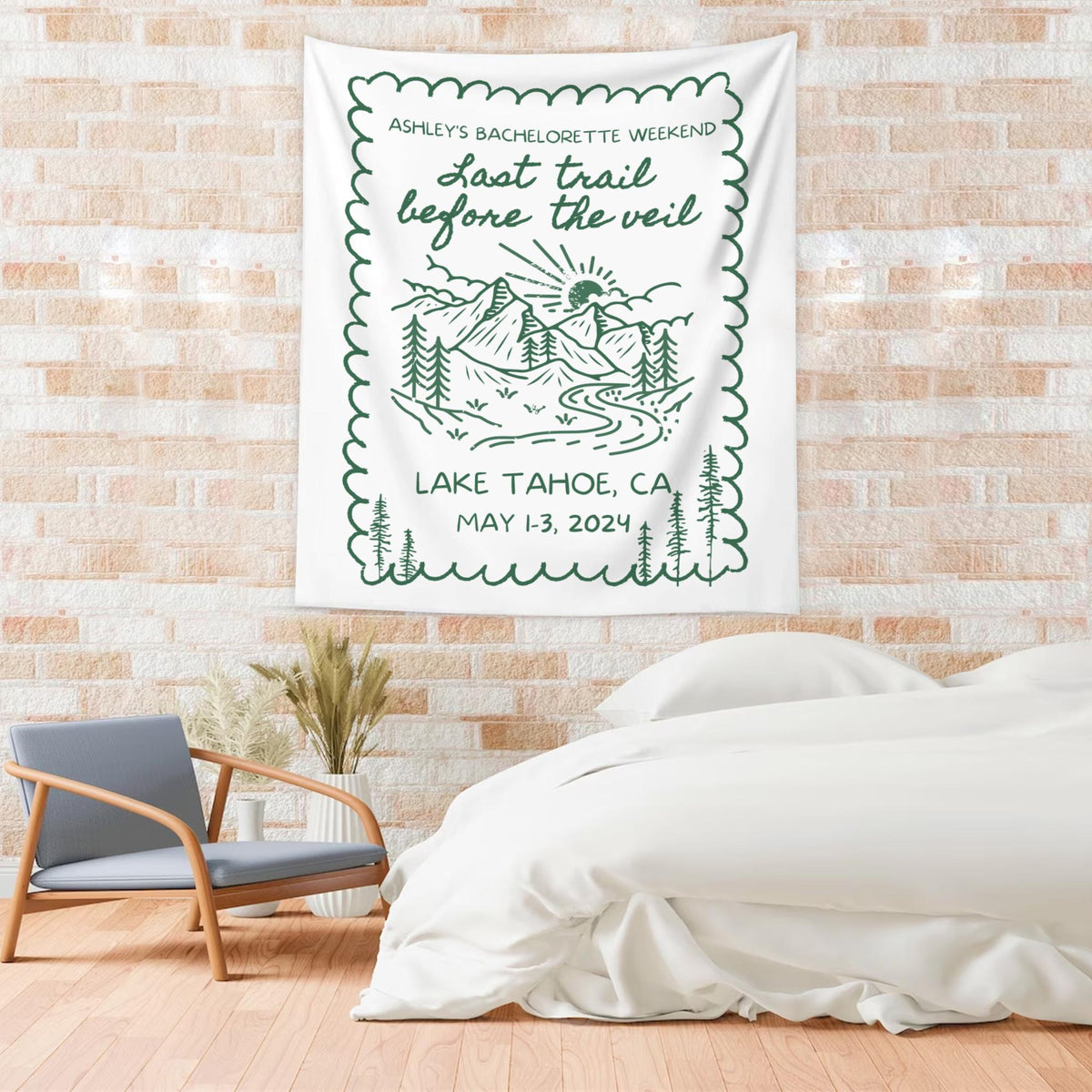 Custom Bachelorette Party Decor, Mountain Bachelorette Party Banner, Forest Bach Tapestry, Last Trail Before The Veil Hiking Bridal Shower