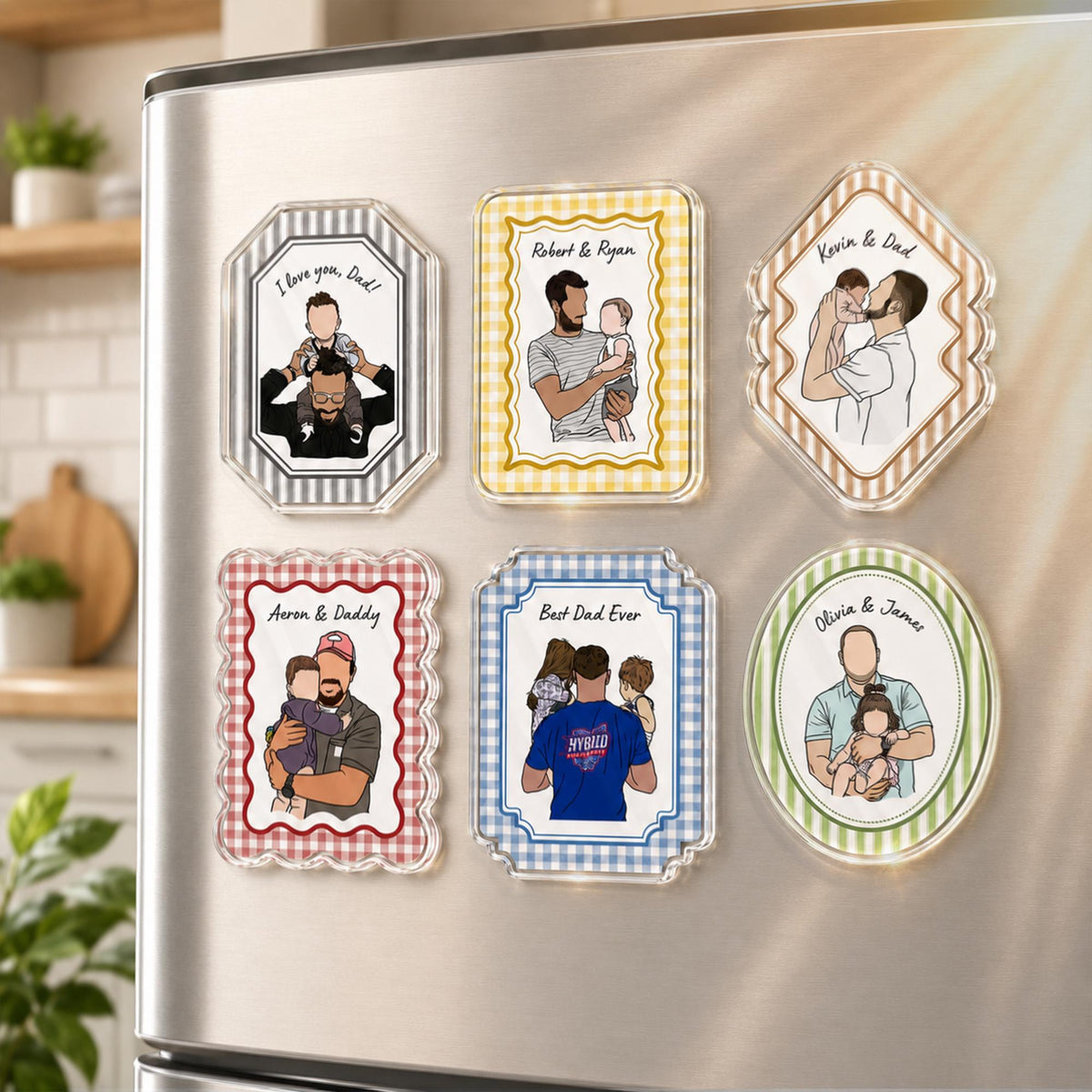 Personalized Portrait From Photo Dad And Kids Magnet: Custom Photo Frame Magnet, Fathers Day Gift For Dad, Gift For Husband, New Dad Gift