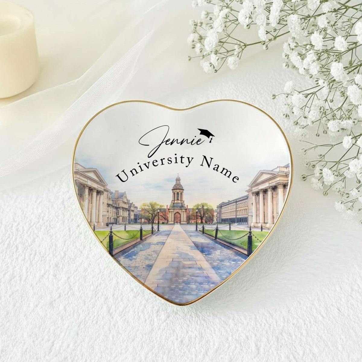 Custom University Campus Jewelry Dish, Personalized College Graduation Gift, School Logo Ring Dish, Graduate Keepsake,Grad Gift for Daughter