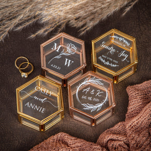 Hexagon Glass Ring Box - Personalized Ring Box for Wedding Ceremony Custom Modern Ring Holder for Proposal Engagement Gift for Her