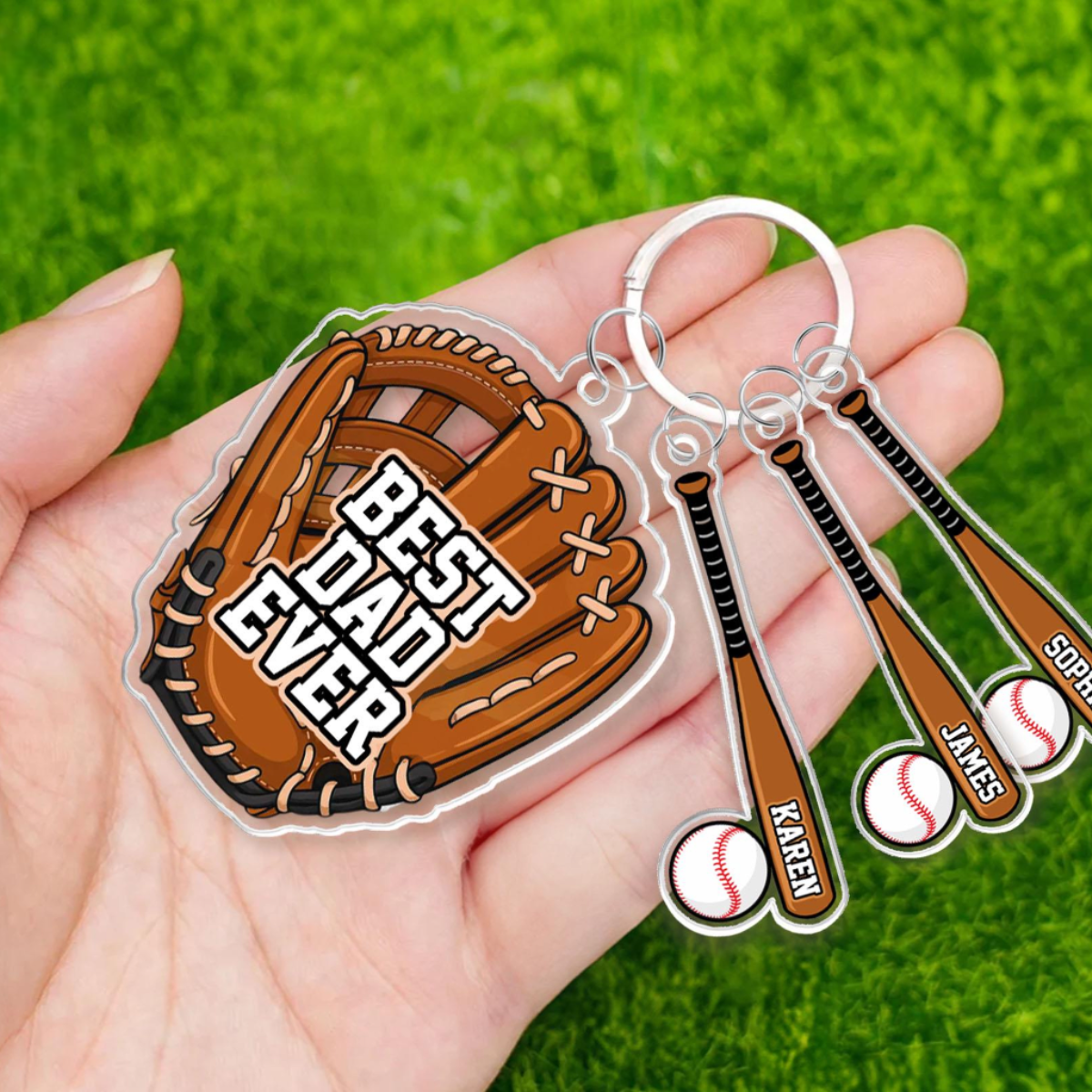 Custom Baseball Keychain For Dad, Custom Dad Keychain With Kid Names Charm, Father's Day Gifts, Baseball Lover, Gift For Baseball Dad