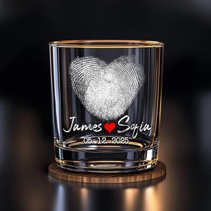 Personalized Fingerprint Heart Whiskey Glass, Custom Couple Gift