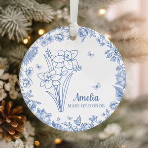 Personalized Bridesmaid Ornament, Bridesmaid Proposal Gift, Birth Month Flower Ornament, Christmas Gift For Bridesmaid, Bridal Shower Gift