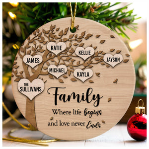 Family Where Life Begins and Never Ends - Personalized Christmas Ornament - Christmas Gift For Family