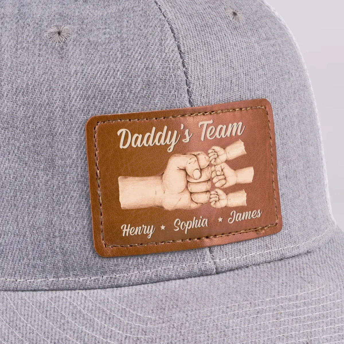 Daddy's Team Is Unbreakable - Personalized Leather Label Net Hat - Gift For Dad, Father's Day
