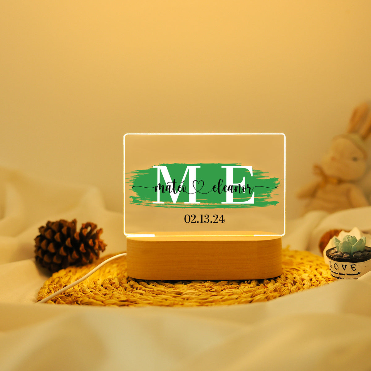 Custom Name Night Light, Personalized Couples Initials Desk Name Plate Night Light, Valentines Gift, Unique Gifts for Couples