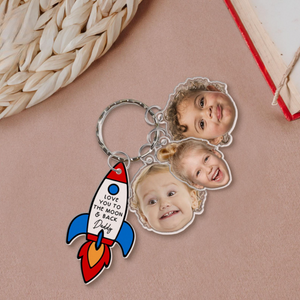 Love You To The Moon And Back Keychain, Personalized Baby Face Keyring, Father's Day Gift from Son Daughter, Gift for Husband, New Dad Gift
