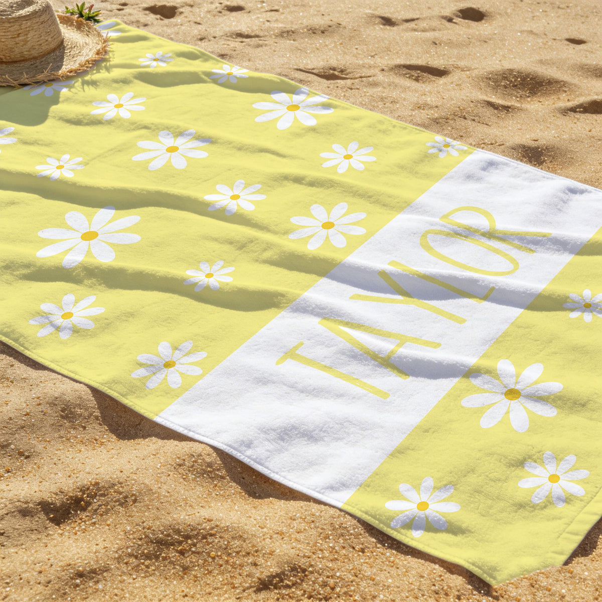 Custom Fashionable Daisy Floral Beach Towel, Pool Towel for Family, Signature Beach Towel For Kids, Tropical Vacation Gift, Beach Lover's Gifts