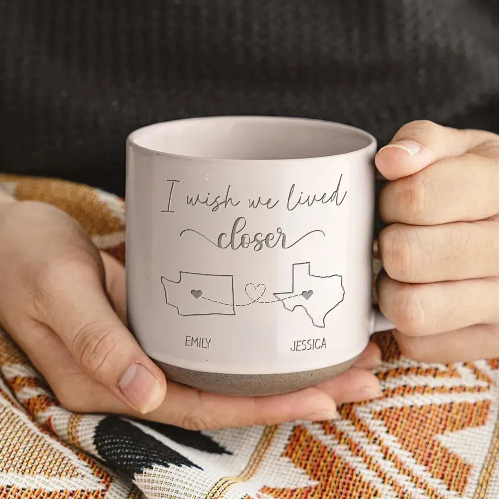 Long Distance Family - Personalized Pottery Mug - Gift For Family