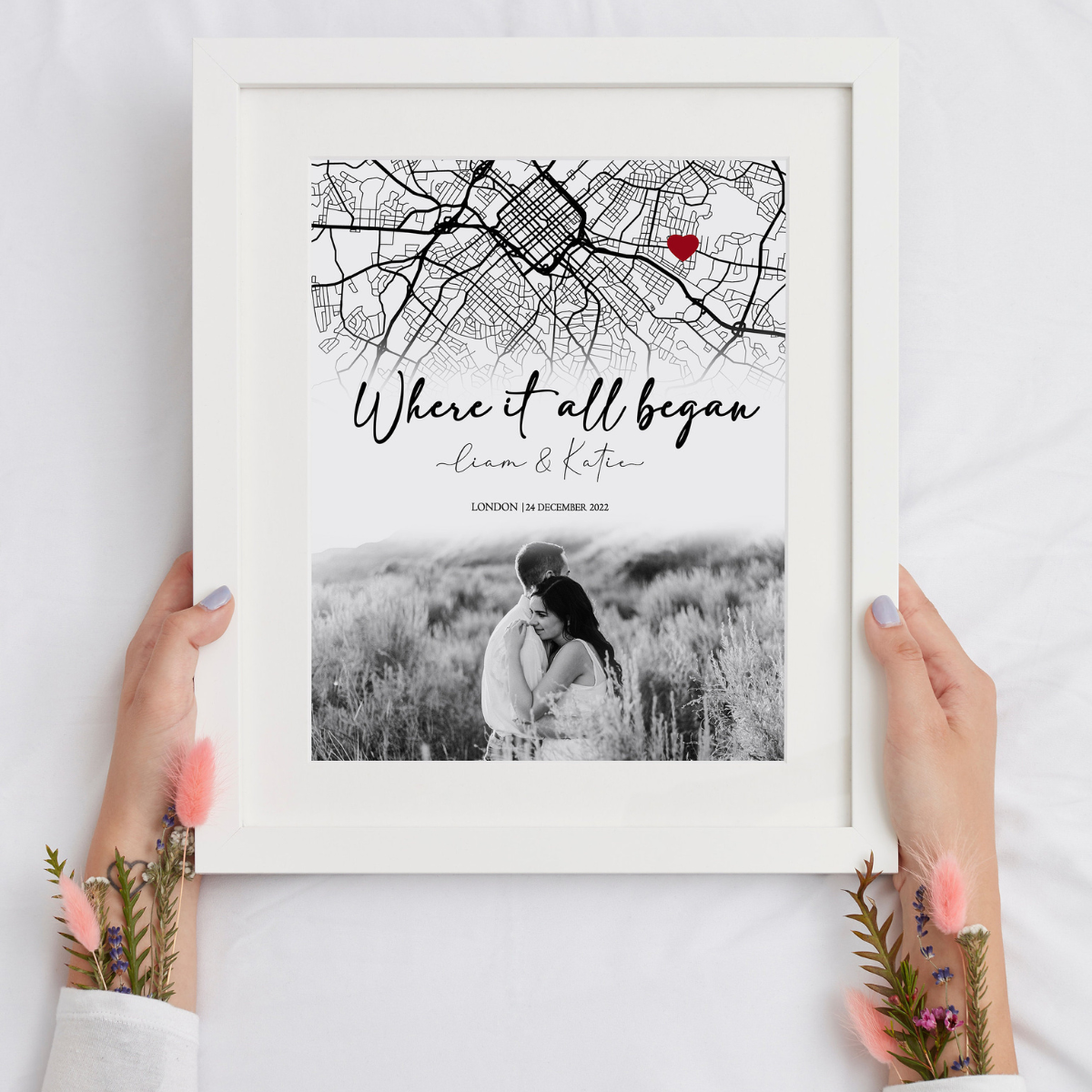 Where It All Began - Personalized Canvas - Engagement Picture Gift, Anniversary Gift For Couple, Custom Map Location