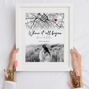 Where It All Began - Personalized Canvas - Engagement Picture Gift, Anniversary Gift For Couple, Custom Map Location