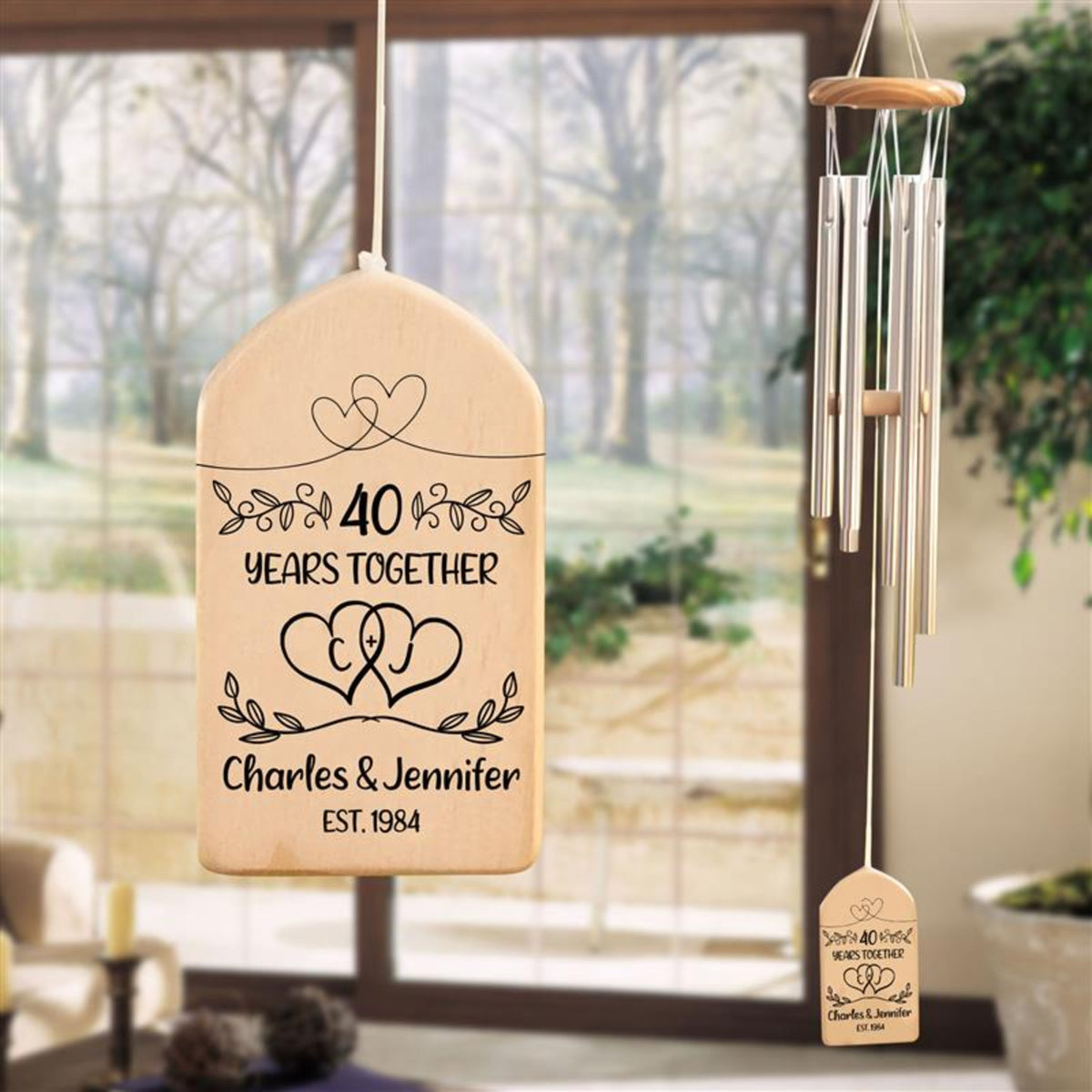 Personalized 40th Anniversary Wind Chime, Couples Anniversary Chime, 40th Anniversary Gift, Wedding Anniversary Gift, Custom Couple Names