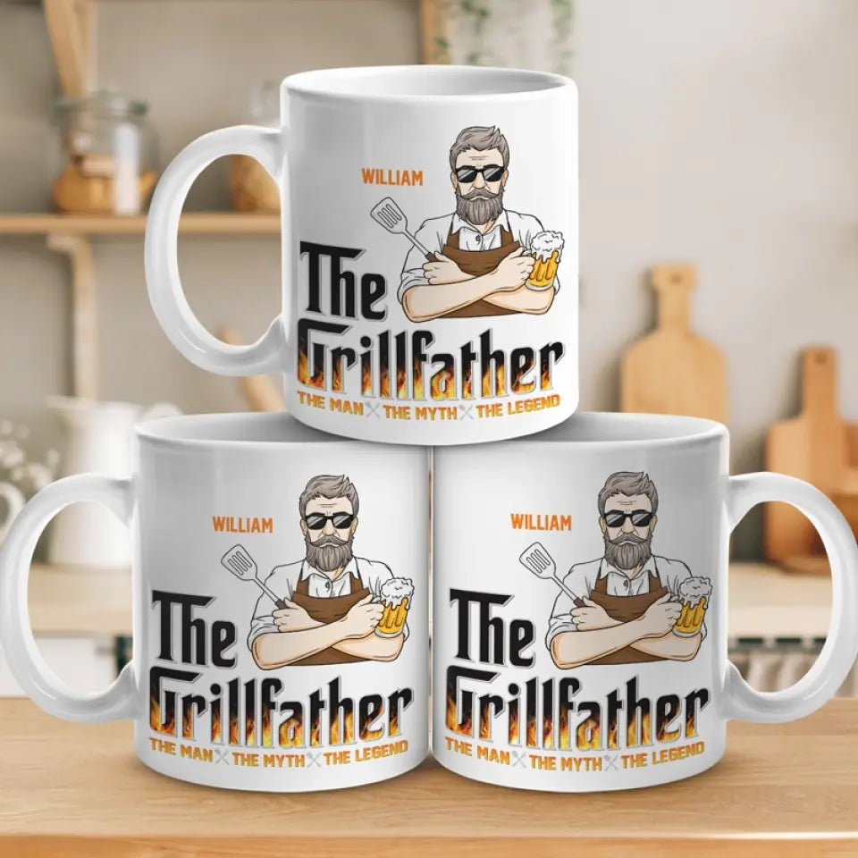 The Man, The Myth, The Grillfather - Personalized Mug - Gift For Dad, Father's Day, Birthday Gift