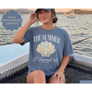 The Summer I Turned 16 Shirt, 16th Birthday Shirt, Faux Patchwork Beach Birthday Shirt, 16th Birthday Gift for Girl