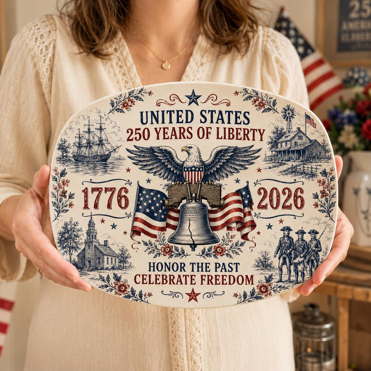 America 250th Anniversary Platter, 1776 2026 Patriotic Decorative Plate, Liberty Bell Freedom, 4th of July Decor, Independence Day Keepsake