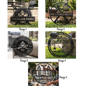 Custom Metal BBQ Sign, Personalised Family Name Grill Decor, Backyard Barbecue Wall Art Outdoor, Kitchen Sign, Father's Day Gift Housewarming