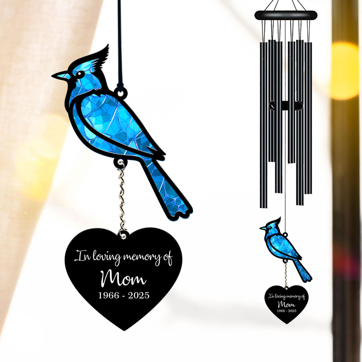 Personalized Memorial Wind Chime, Blue Jay Bird Wind Chime, Blue Bird Suncatcher Wind Chime, In Loving Memory, Sympathy Gift, Funeral Gift