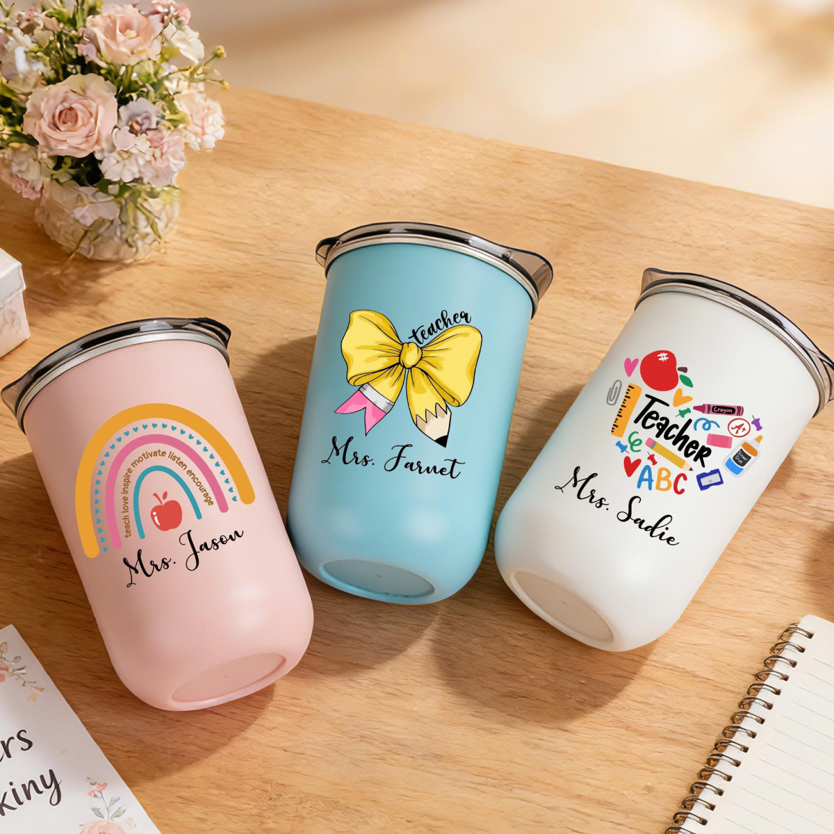 Personalized Teacher Tumbler 10oz, Custom Name Coffee Cup, Thank You Gifts, Teacher Appreciation Gift
